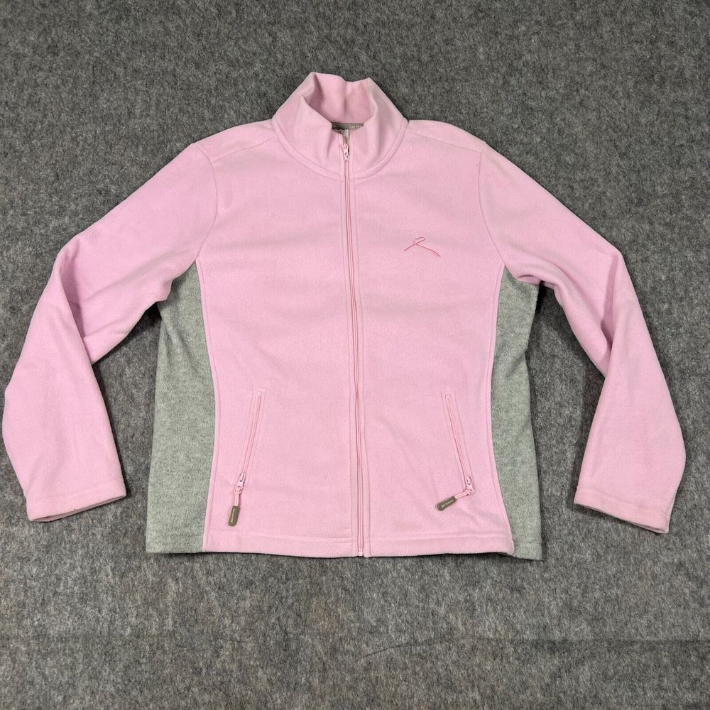 Lecare Women's‎ Fleece Jacket Medium Pink Grey Full Zip Ribbon